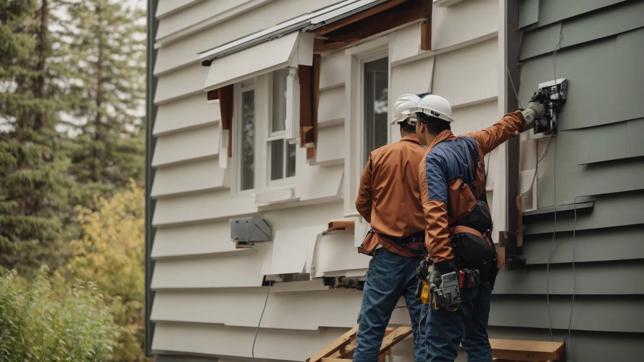 a professional team installs siding on a home exterior, ensuring a precise and seamless fit.