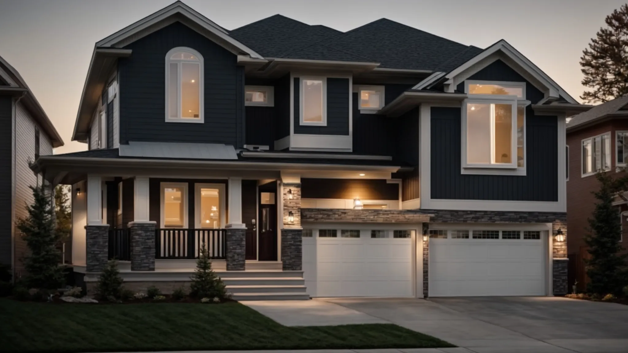 a home stands proudly, its facade gleaming with new, high-quality siding, embodying both modern efficiency and timeless beauty in a peaceful brantford neighborhood.